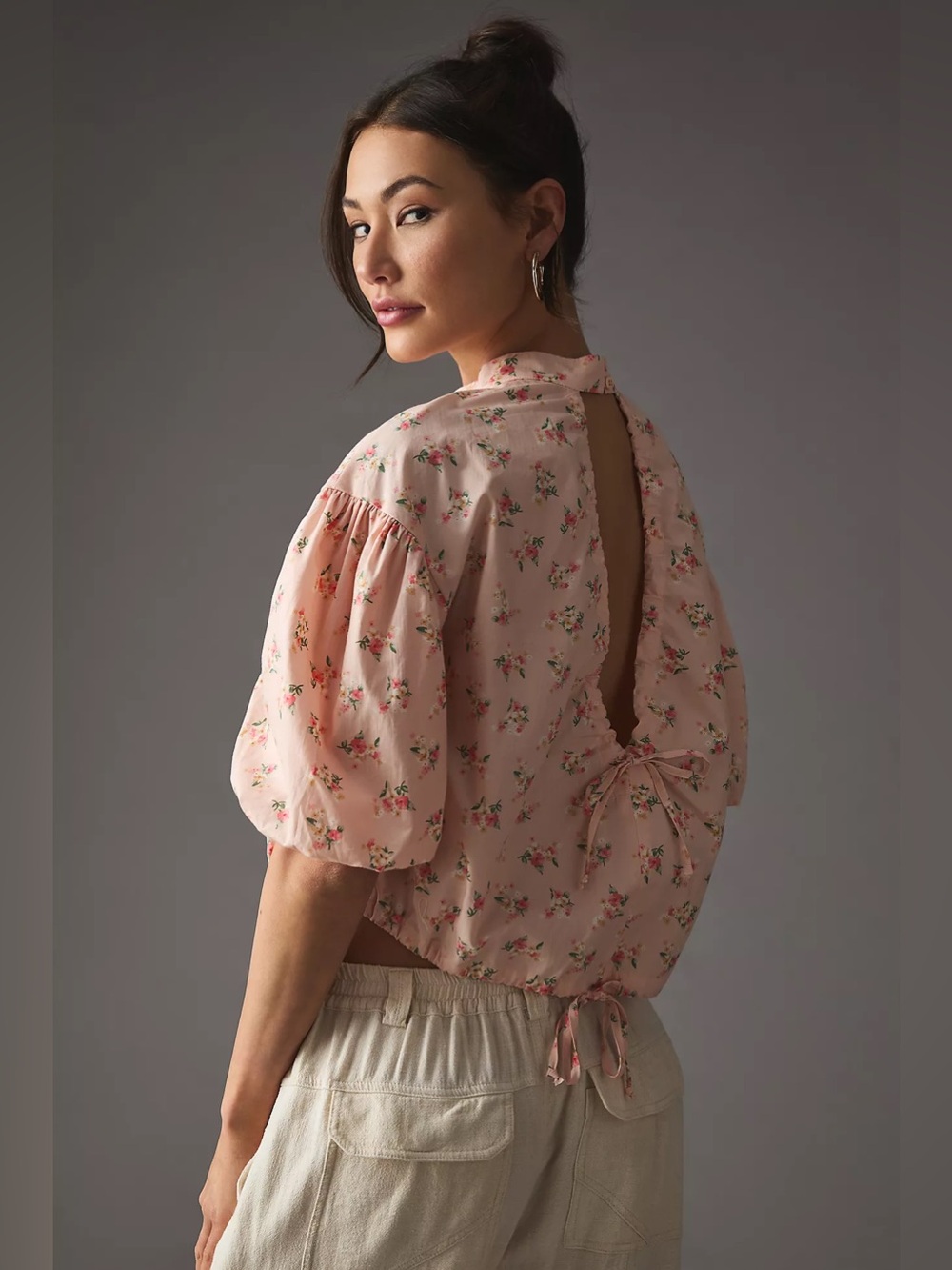 Anthropologie Cropped Bubble Sleeve Blouse